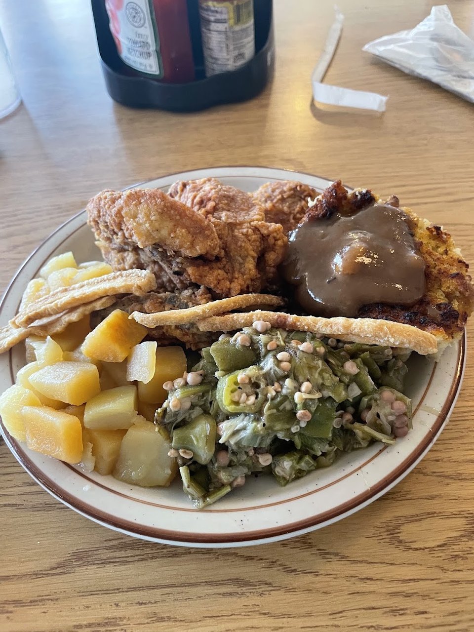 Restaurant menu with fried shrimp and pork chops