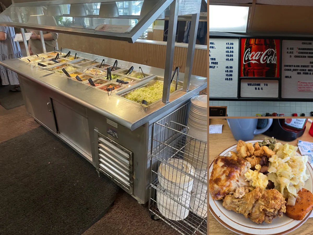 Barbecue buffet with fried chicken and salad bar