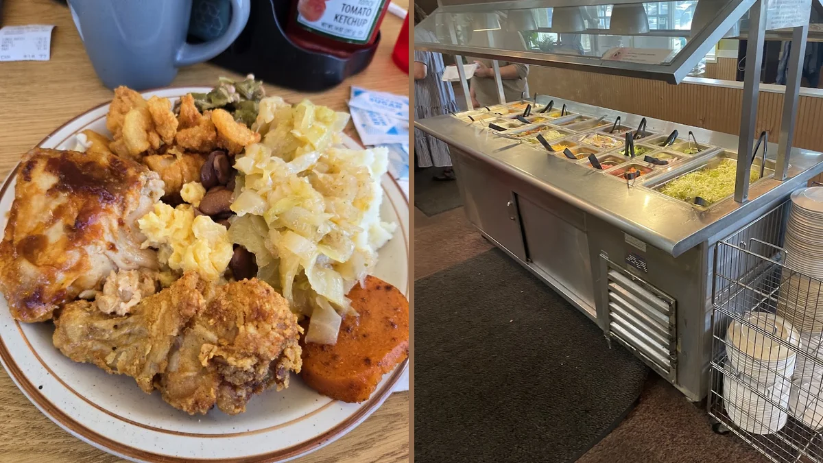 Barbecue buffet with fried chicken and salad bar
